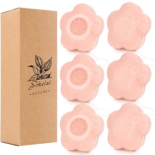 Wokelai Konjac Esponja facial en forma de flor, limpieza profunda, exfoliación suave