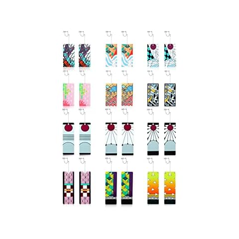 KAERUN 12 Pairs Women's Tanjiro Earrings Anime Demon Slayer Earrings Cosplay Fashion Double-sided Acrylic Alloy Resin Earrings, S, Plastic, resin Cover