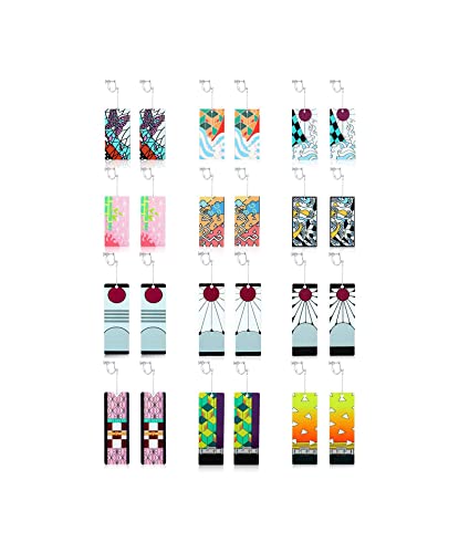 KAERUN 12 Pairs Women's Tanjiro Earrings Anime Demon Slayer Earrings Cosplay Fashion Double-sided Acrylic Alloy Resin Earrings
