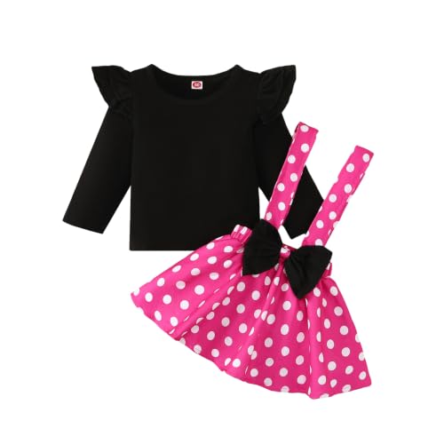 Atoy Baby Girls Skirts Set Ruffle Cloth +Polka Dot Overall Dress Bow Polka Dot Skirt Set (Pink Long, 2-3 T, 2_years)
