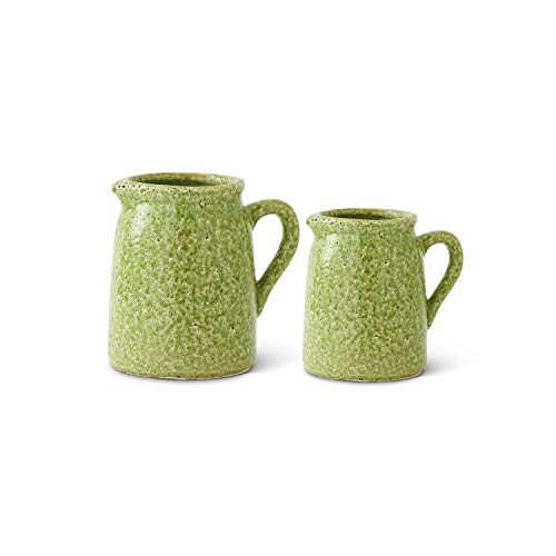K&K Interiors 10840F Green, Set of 2 Crackle Glazed Terracotta Pitchers (Grad Sizes)