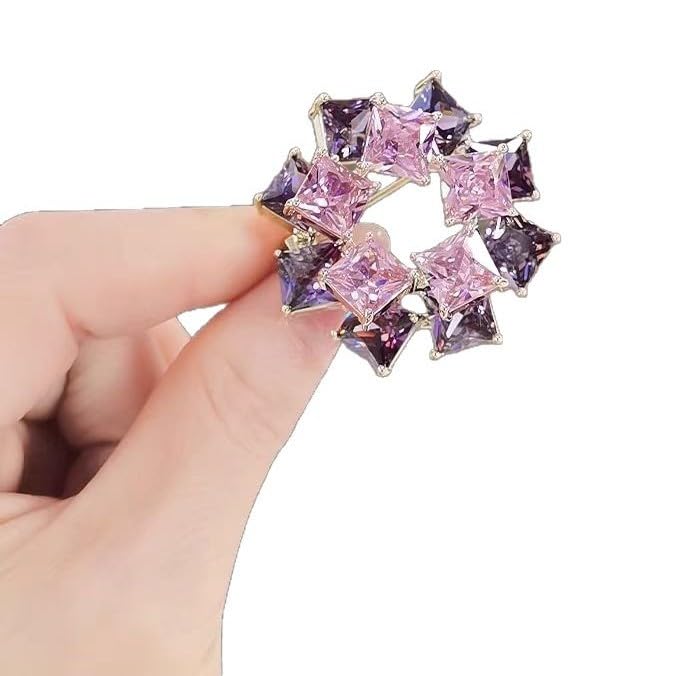 Image of Elegant Floral Brooch Pins for Women, Sweater Shawl Silk Cardigan Lapel Pins, Cardigan Jewelry Suit Shirt Accessory with Crystal CZ Flowers Brooches Pins for Women