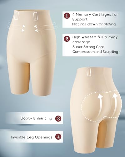 LEVAO High Waisted Tummy Control Shorts for Women Shapewear with Steel Bones, Seamless Body Shaper Panties Anti-Roll Down2