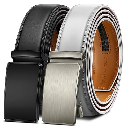 Image of BULLIANT Men belt 2Pack,Leather Ratchet Belt for Gift Men Dress Casual Jeans 1 3 /8 inch,Cut for Fit