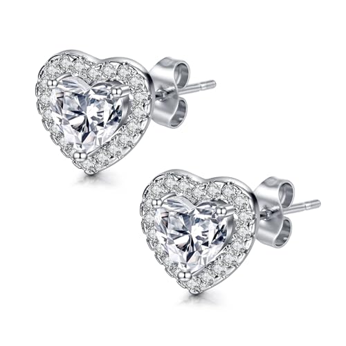 AVYRING Silver Heart Earrings - Cubic Zirconia Studs, Hypoallergenic & Dainty, Perfect for Brides & Bridesmaids