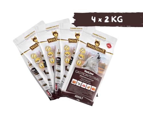 Wolfsblut Vetline Hundefutter - GASTROINTESTINAL, 4x2kg - Sparbundel, Sparpaket - inklusive Warnicks Tierfutterservice Hundesnack Goodie