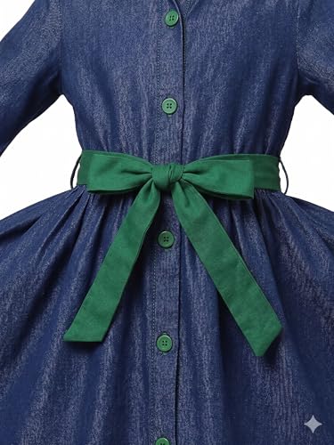 Image of A.T.U.N. (ALL THINGS UBER NICE) Girls 100% Cotton Shirt Dress with Belt | Button-Down Dress with Collar Neck | Soft Breathable Kids Outfit for Girls