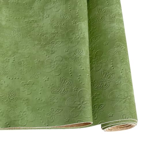 Tissu en similicuir floral en relief vert de 137cm pour loisirs créatifs