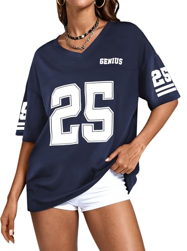 Image of LovelyWholesale Women's Oversized V Neck Jersey Shirts Summer Football Graphic Tee