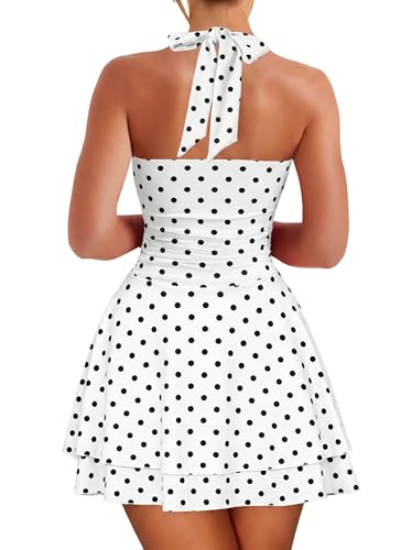 Image of Kaximil Women's Sexy Halter Ruffle Hem Mini Dress Ruched Waist Corset Short Party Dresses