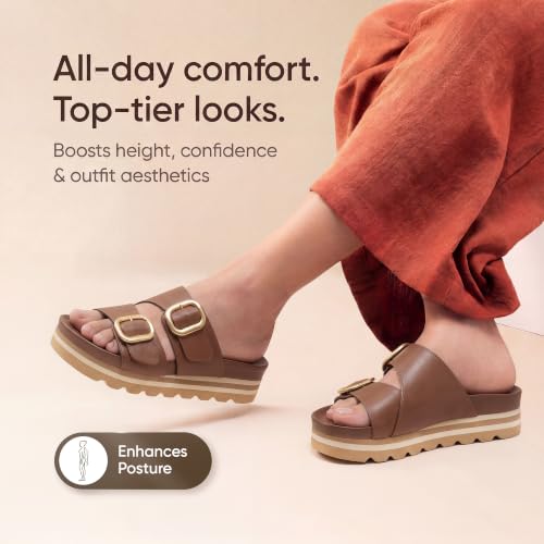 Image of Frido Women's Arch Support Wedge Sandals, Orthopedic Cushioned Platform Heels with Anti-Slip Sole, Comfortable Slip-On Footwear for Office, Travel, Daily Wear & Long Standing | Available in 3 Style- Buckle Strap, Velcro Strap & Classic Styles
