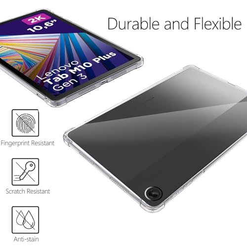 Case for Lenovo Tab M10 Plus 3rd Gen 10.6 Inch Clear Case +2 Pieces Screen Protector,Shockproof Anti Scratch Ultra Slim Soft TPU Silicone Tablet Crystal Transparent Protective Case,Transparent - Image 3