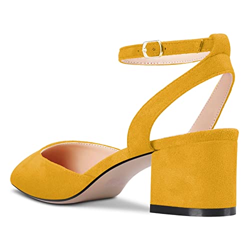 Castamere Women Chunky Block Mid Heel Close Pointed Toe Pumps Ankle Strap Slingback Buckle Party Dress Shoes3