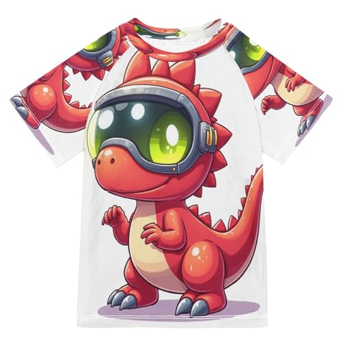 Boys Sun Shirts UV Protection Short Sleeve Rash Guard Swim Shirt Cartoon Dinosaurs Water Shirt Rashguard 7-8T,48
