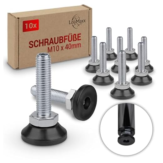 LouMaxx Regulierschrauben M10 10er Set - Stellfüße - Bodenausgleichsschraube - Regulierschraube - Gewinde Füße - Schraubfuß - Stellschraube – Verstellschraube M10x40 mm