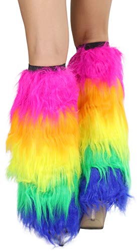 Image of ToBeInStyle Women's Glitter Rave Faux Fur Lurex Boot Cuff Fuzzy Leg Warmers