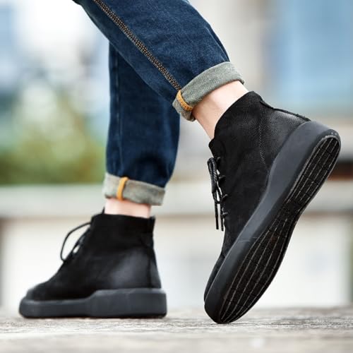 Mens Mid-Top Lace-Up Leather Chukka Ankle Boots Casual Comfortable Round Toe Non-Slip Shoes for Walking Outdoor Hiking3