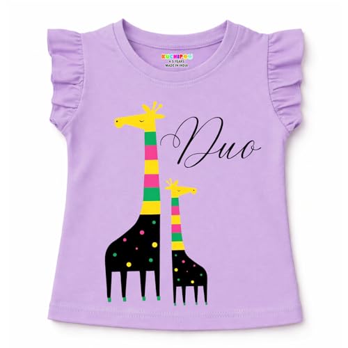 Image of Kuchipoo Girls Cotton Printed Frill Sleeve T-Shirts Combo Pack | Casual Graphic Summer Tops for Girls | Pack of 4