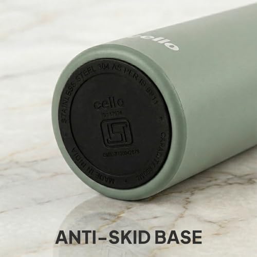 Image of CELLO Duro Kent Gen-X Stainless Steel Flask 720 ml Fosil Grey | Wide Mouth with Carrying Loop, Leak Proof Double Wall Vacuum Insulated Hot and Cold Flask Water Bottle for Office Gym Biking & Travel