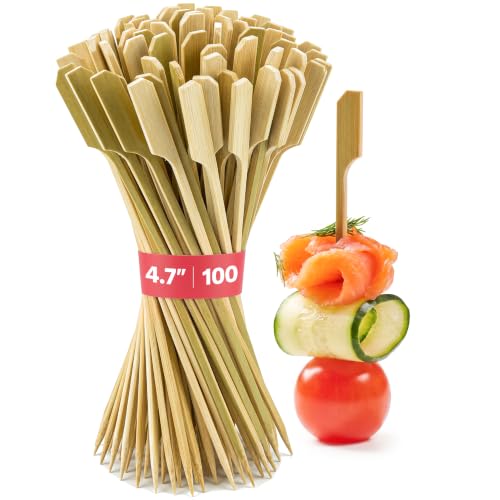 GUSTO [100 Pack] 4.7 inch Wooden Paddle Picks, Bamboo Skewers - Toothpicks For Cocktails, Grilling, Appetizers, Fruits, Barbeque and Sandwiches -(Formerly Comfy Package)