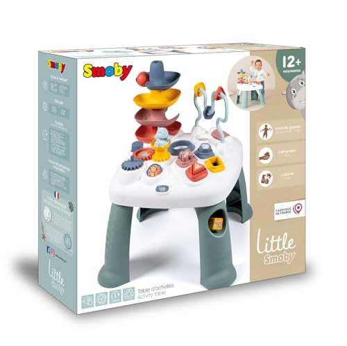 Image of Little Smoby Activity Table - Numerous Mechanical Functions - 4 Shapes, 1 Ball, 1 Hippo Figurune - Developing Motor Skills - From 12 Months - Made in France