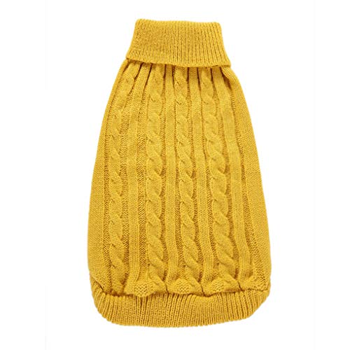Image of Dog Sweater Soft Warm Turtleneck Knitted Clothes for Small Medium Large Pet | Comfy Wool Knit, Turtleneck & Classic Design, Easy on /off, Warm Winter Girls Boys Dogs Christmas Sweaters, Yellow, XXS