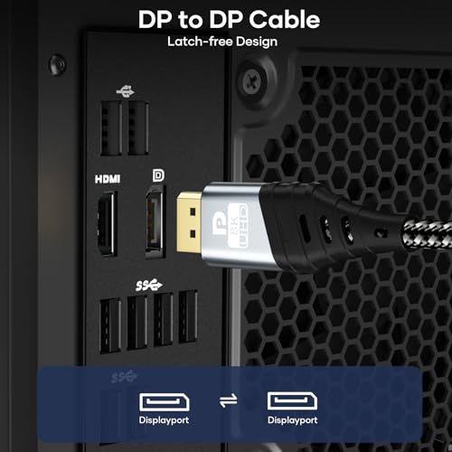 YUETUOL Cable Displayport 1.4 2m, DP Cable 8K@60Hz, 4K@144Hz, 2K@240Hz, HDR10, DSC 1.2, G-Sync&Free-Sync, Cable Displayport 240Hz de Alta Velocidad 32.4Gbps Compatible con PC, Gaming, Monitor - imagen 7