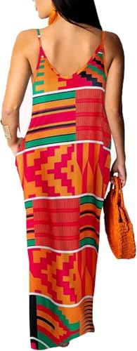 Image of Women's Casual Summer Maxi Dresses Sleeveless Adjustable Spaghetti Strap Loose Plus Size Dresses