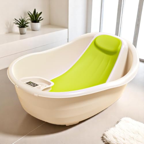 Image of CRADLEVE Digital Baby Bathtub with Temperature Sensor & Anti-Slip Design | Infant Bath Tub with Spine Support Rack, BPA-Free Anti-Bacterial Material, Safe & Comfortable Bath for Newborns (0-2 Years) (Green)