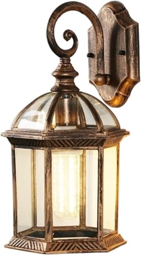 QTANZIQI Lámparas de Pared Apliques Lámpara de Pared para Exteriores Vintage, lámpara de Pared de Estilo Retro, Pantalla de Hierro Forjado, Vidrio Transparente Grueso de 40 cm