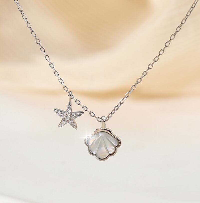 Collar con Colgante de Conchas de Estrella de mar de Plata de Ley 925 para Mujer, joyería de Regalo de cumpleaños y Boda
