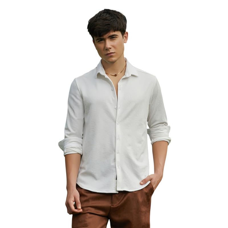 Image of CAHOOT Men's Shirt for Casual Wear | Spread Collar | Long Cuffed Sleeves | Button Closure | Shirt Crafted with Comfort Fit for Everyday Wear
