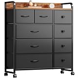 YeTom タンス 収納 チェスト 洋服収納 おしゃれ 洋服タンス キャスター付き 大容量 衣装棚 衣裝ケース リビング 引き出し 脱衣所 棚 衣類チェスト 箪笥 木製天板付き 和風 布製引き出し 転倒防止 安定感 L82×W29×H97cm(4段9杯 ピンテージ)