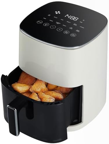 Sweetcrispy 6QT Air Fryer with Window, Square Airfryer Oven 12-in-1 for Family, 400°F Rapid Air Crispy Technology, Roast Bake Dehydrate, Nonstick & Easy-Clean Basket,Off-White