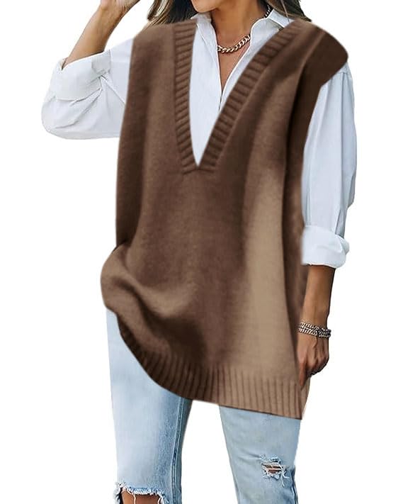 Image of Women's Casual Sweater Vest Sleeveless Knit Waistcoat Loose fit Pullover Sweaters