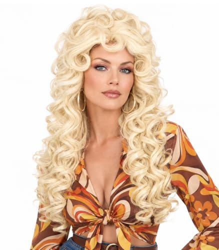 Probeauty Long Blonde Beehive Wig 80s Wigs for Women, Vintage Curly 60s 70s Wig for Halloween Party Costume Cosplay