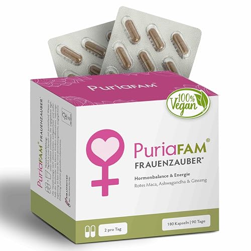 PuriaFAM® Frauenzauber, rotes Maca, 180 Kapseln, Ashwagandha, vegan - Hergestellt in DE - Hormon Balance Frauen