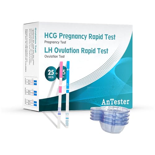 Image of 55 Ovulation Test Strips and 25 Pregnancy Test Strips 10mIU /mL Combo Kit for Women-with 70 Urine Cups (55 LH + 25 HCG)
