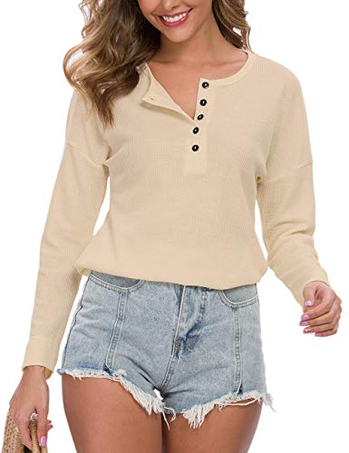 Image of MOLERANI Womens Long Sleeve Waffle Knit Henley Shirts Tunic Tops