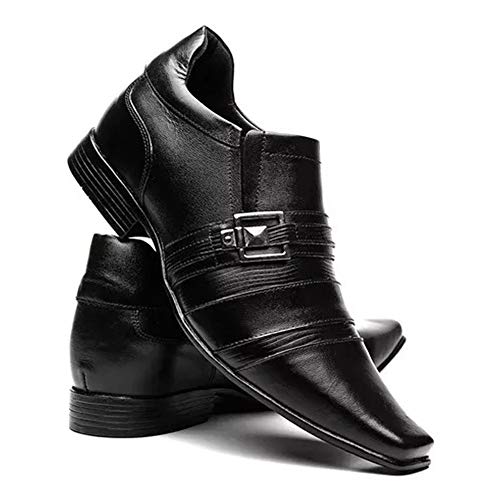 Sapato Social Masculino Em Couro Aumenta Altura 7cm Cor:Preto;Tamanho:40