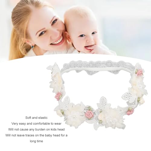 Tiara de Batismo para Bebês, Faixa Elástica de Renda para Batismo, Segura, Delicada e Versátil para