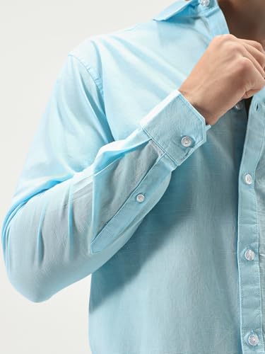 Image of Urbano Fashion Men's Cotton Full Sleeve Regular Fit Casual Solid Slub Shirt with Spread Collar