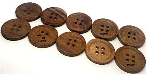 REENA Wooden Button Coffee Brown Dark Diameter 25 mm,(1 inch) 4 Holed for Sewing and Art and Craft Round Buttons with 4 Holes (10)