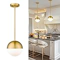 LMS Modern Pendant Lighting Gold Globe Pendant Light Fixture, Mid Century Chandelier One Light Hanging Fixture for Kitchen Island, Adjustable Indoor Lighting for Dinning Room Bedroom, LMS-187