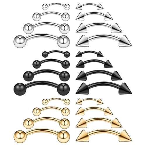 ROXIFETA New 2026 Unisex 24Pcs Stainless Steel ColoRIFul Curved Barbell Spike & Ball End Eyebrow Piercing Nose Rings Banana Jewelry Findings Fashion Trendy Accessories Creative Gift For Women And Men