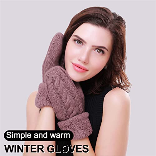 Women's Winter Gloves Warm Lining - Cozy Wool Knit Thick Gloves Mittens in 11 color (Lilac) - Thumbnail 6