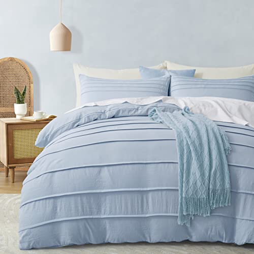 Oli Anderson Airy Blue Duvet Cover King Size - Pleated King Duvet Cover, 3PCS Soft and Breathable Textured Bedding Set with Zipper Closure(Airy Blue,1