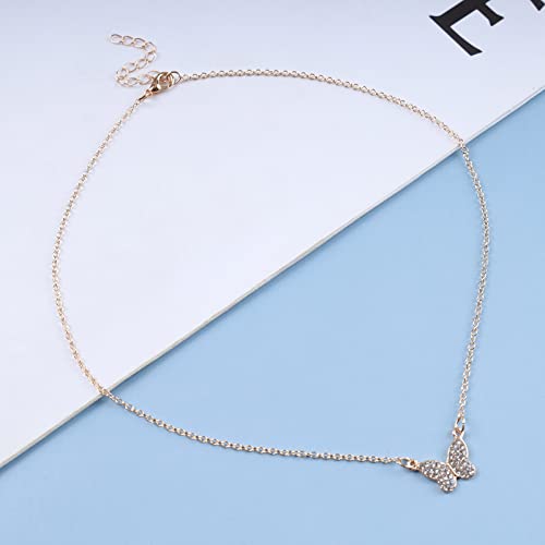Atentuyi Gold Kristall Schmetterling Anhänger Halskette - Strass - Dünne Kette - Einfache Halskette - Schmuck für Frauen und Mädchen
