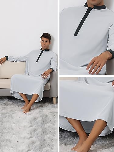 Lars Amadeus Nightshirt for Men's Contrast Color Banded Collar Long Sleeves Nightgown3