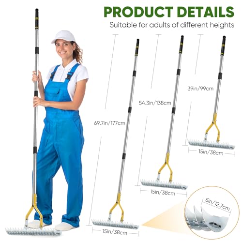Rastrillo para césped de 15 pulgadas con mango resistente miniatura 2